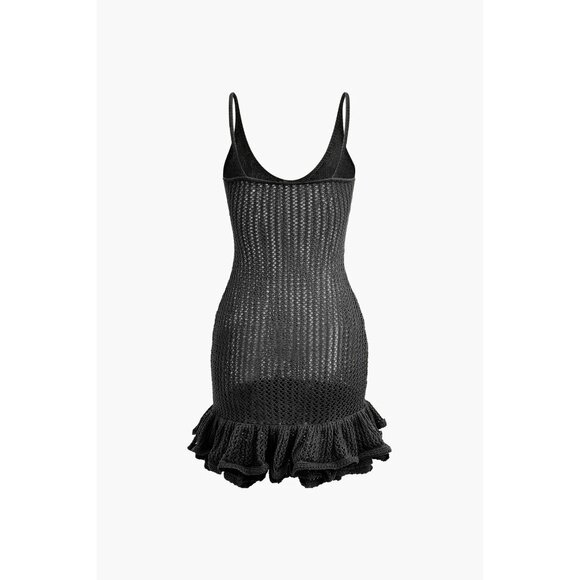 Micas Dresses & Skirts - Micas Women's Size Medium Black Open Knit Mini Dress Ruffle Hem NWT Cami Style